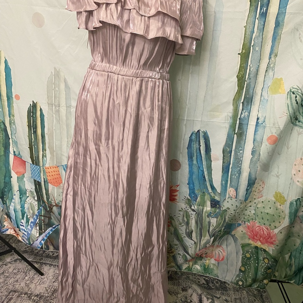 Elegant Pink Ruffle Maxi Dress NWT damaged